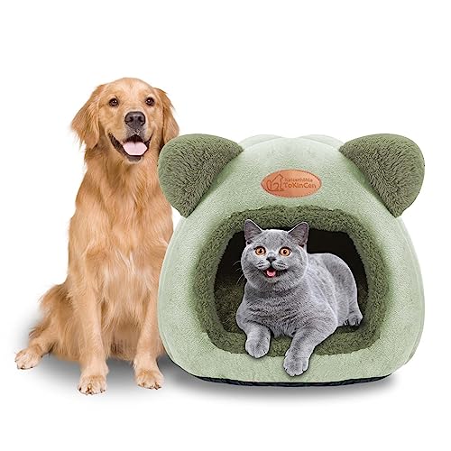 Katzenhöhle Katzenbett Waschbares Katzenhaus Haustierbett Weiches Komfort Zelt Katzenstreu Bett Warme Katzenhöhle Beruhigendes Bett für Katzen und kleine Hunde Schlafen(Grüner)