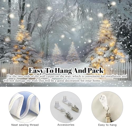 Tapisserie scène d'hiver enneigée grand format textile lavable