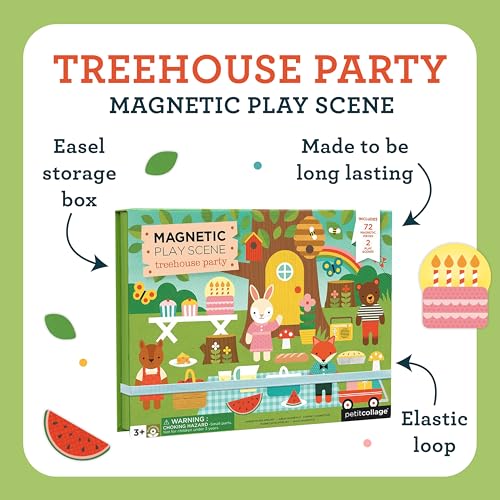 Image of Petit Collage: Animal Friends Magnetic Game Board with Mix & Match, Ideal for Ages 3+, Includes Mag Play Scene Treehouse Party, 74 Count