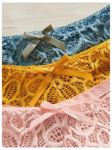 Image of Verdusa Women's Lingerie Sets 6 Piece Lace Bow Floral Underwear Bras Wireless Padded Bra and Panty Set