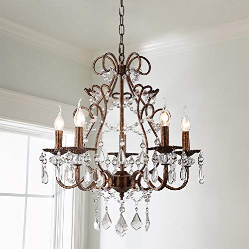 Saint Mossi 5-Lights Crystal Chandelier in Farmhouse Chandelier Style,K9 Crystal Pendant Light Rustic Chandelier for Bedroom,Dining Room,Living Room,H24" x D23",Chain Adjustable