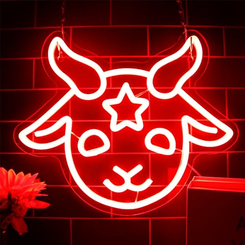 Image of Allball Baphomet Neon Sign, Dimmable LED Signs Gothic Satan Sigil Halloween Neon Signs for Wall Decor, Lamb Demons Neon Light Signs, USB Powered for Halloween Home Bedroom Dorm College Party