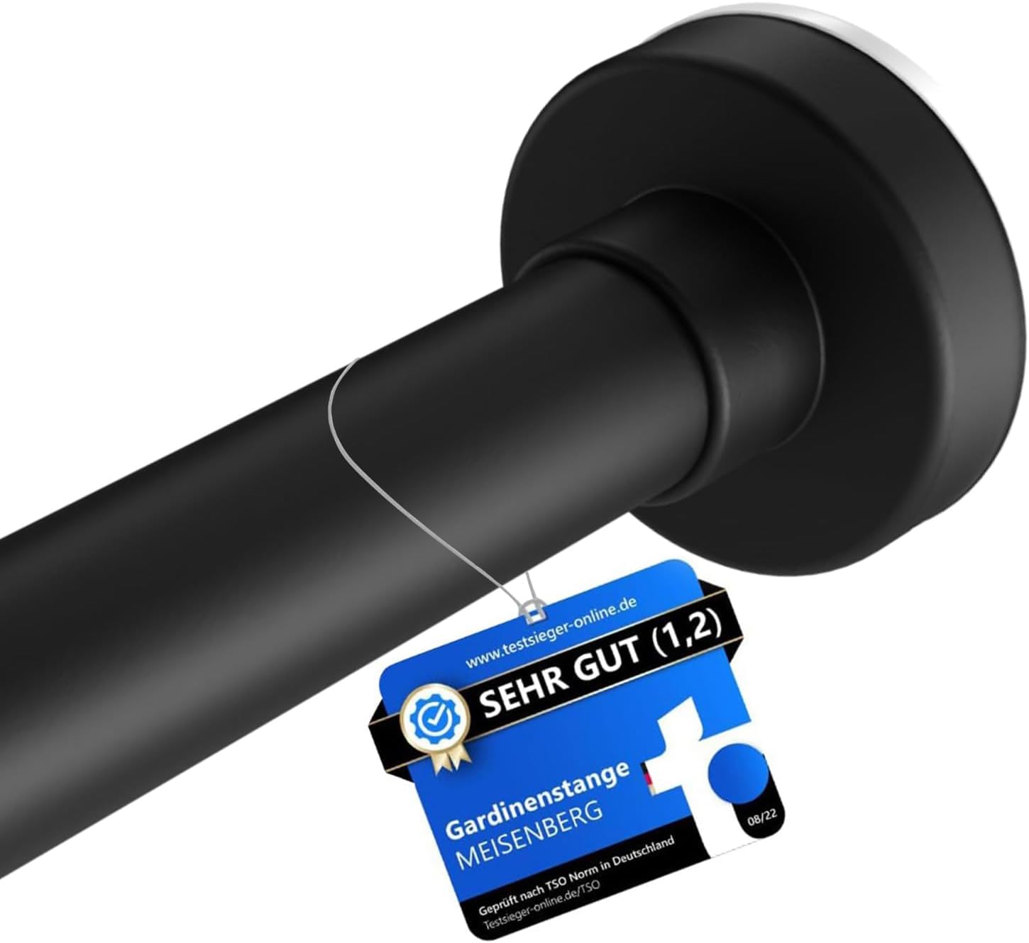 MEISENBERG Gardinenstange zum Klemmen 140-250cm, Schwarz, Ø 25 mm, Vorhangstange ohne Bohren - Klemmstange für Gardinen, Bäder und Balkon - 2Stück
