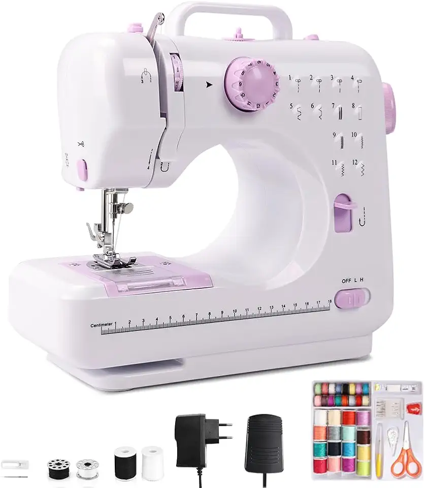 Maquina de Costura, Mini Maquina de Costura com 12 Padrões de Costura, Velocidade Ajustável Máquina de Costura Portátil, 110-220V Maquina Costura, Máquina de Costura Doméstica, Maquina de Bordar