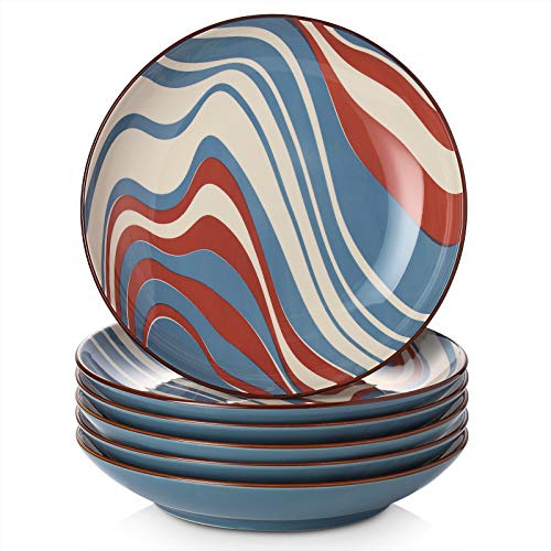 Large Pasta Bowl ZONESUM 40 OZ Ceramic Pasta Serving Bowl Charming Pasta Bowls Set for Kitchen Vibrant Mix-match Pattern Microwave Dishwasher Safe Housewarming Gift for Women 10 Inch Set of 6