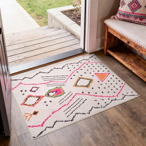 Tapete decorativo rectangular 2x3 pies beige boho miniatura 1