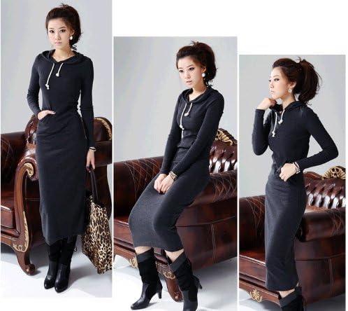 Amazon Co Jp 424 Og 単層 秋冬 マキシパーカーワンピース ロング丈 マキシワンピース 長袖ワンピース ドレス マキシ丈ニットカンガルーポケット ワンピース 長袖無地ロングワンピ カジュアル ダークグレー 一枚入れ 並行輸入品 服 ファッション小物