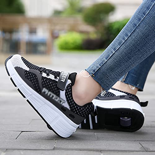 Zapatos con Ruedas Patines Niños Niñas Zapatos Multiusos 2 En 1 Zapatillas Deportivas Al Aire Libre Patines En Línea Mujeres Hombres Zapatos De Skate,Rueda única B,32EU Cover