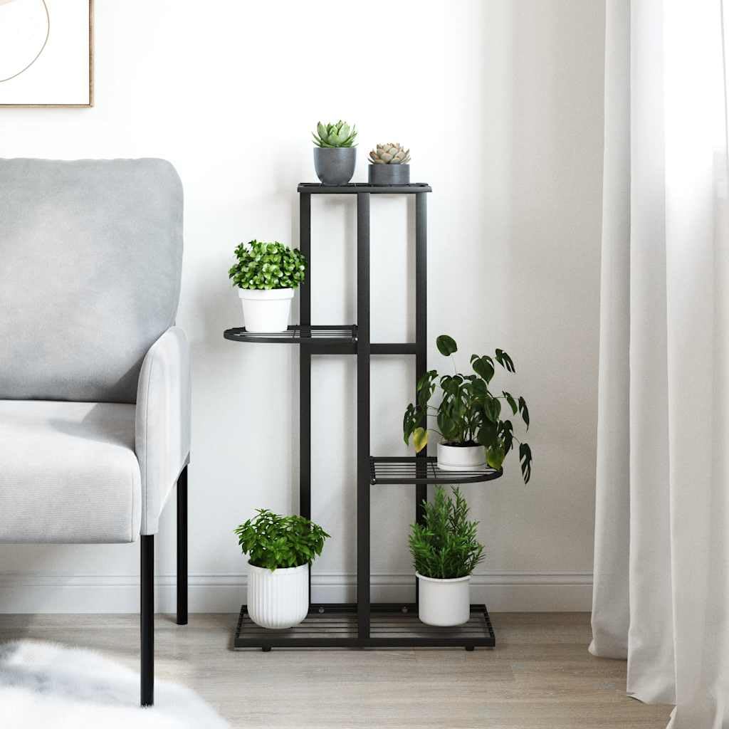 Portavasi a 4 ripiani, 43 x 22 x 76 cm, in metallo, nero | Robusto, durevole, salvaspazio, per interni ed esterni, facile da pulire