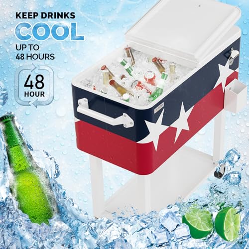 Image of VINGLI Rolling Ice Chest, Portable Patio Party Bar Drink Cooler Cart, with Shelf, Beverage Pool with Bottle Opener