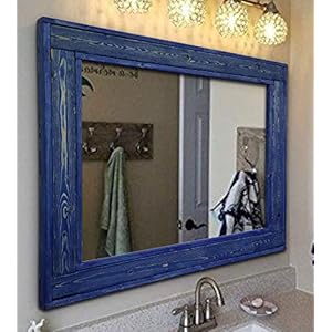 Herringbone Reclaimed Wood Framed Mirror Available in 4 Sizes and 12 Colored Stain Finishes Shown in Island Water Large Framed Mirror Rustic Mirror Color Stained Wood