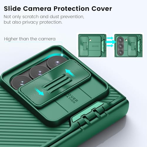 Image of Nillkin Samsung Galaxy Z Fold 6 Case with S Pen Holder & Hinge Protection [Hidden Kickstand] [Slide Camera Cover] CamShield Pro Slim Protective Case for Galaxy Z Fold 6 5G (Dark Green)