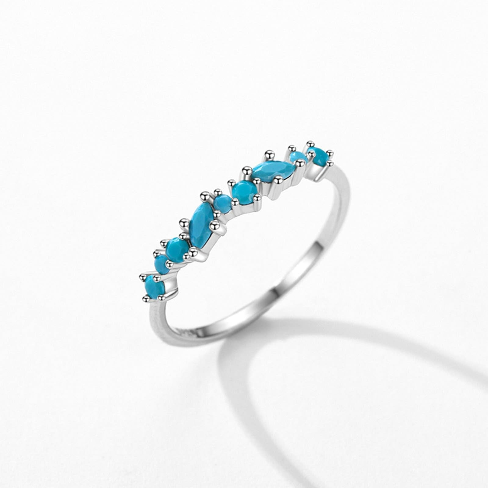 Anillo de boda de oro blanco de 9 K/14 K, azul turquesa, redondo con azul turquesa (marquesa), alianzas de boda para mujer