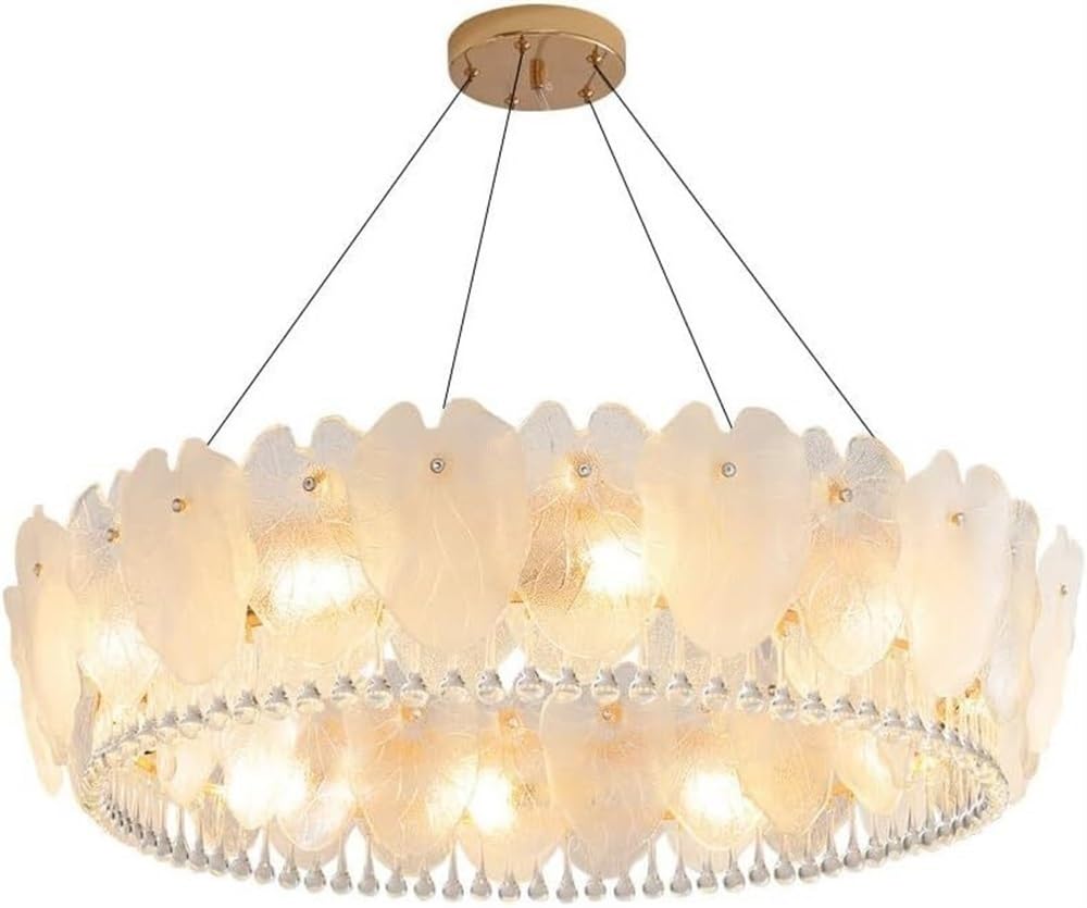 Plafonnier cristal blanc suspension verre ronde table à manger - 8