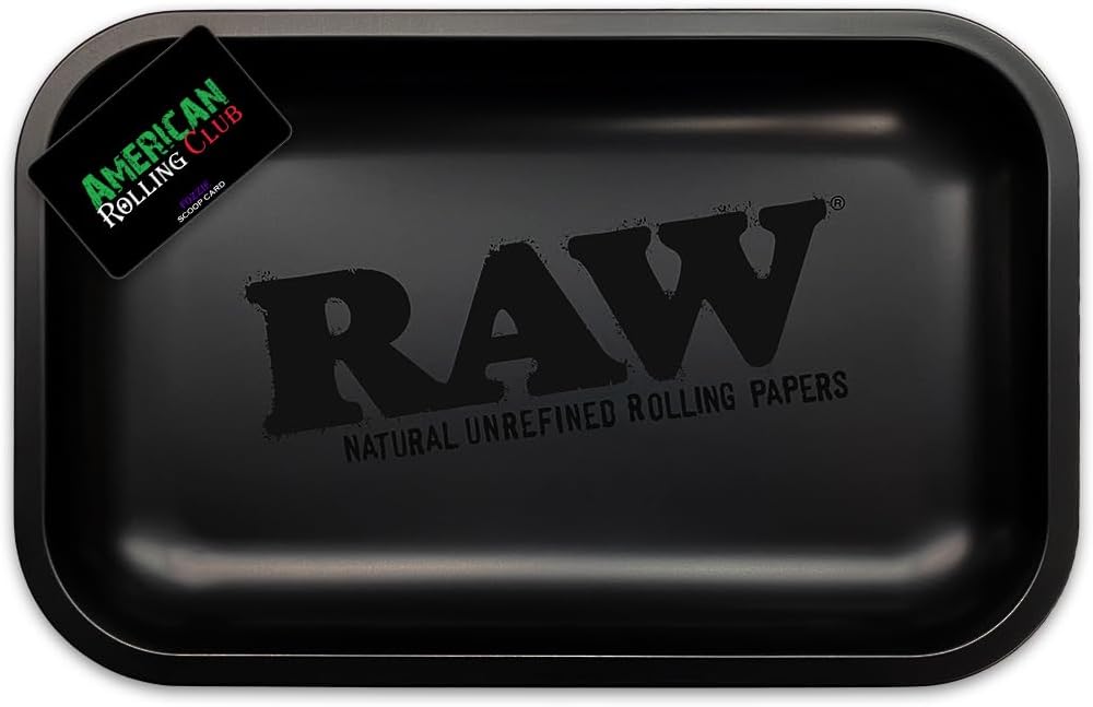 RAW Matte Black Murder'd Cigarette Rolling Tray Size 11"x7"x1” with ARC Scoop Card