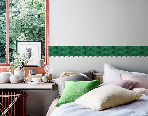Image of WallDesign Leafy Emerald Self-Adhesive Tile Stickers for Cupboard, Panel, Cabinet, Furniture, Table, Glass, Wall - 6.25 in X 10 Ft Border