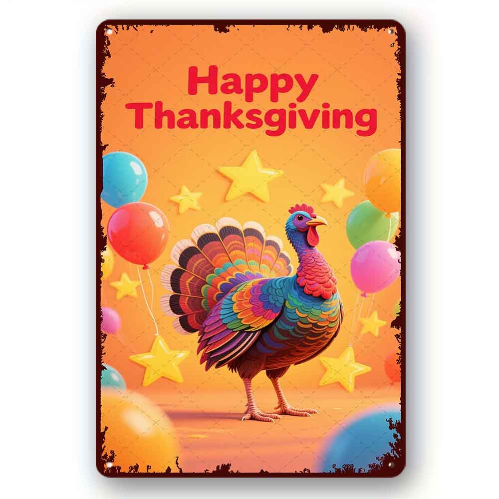 peiyeety Funny Metal Tin Sign Happy Thanksgiving Chinken Vintage Metal Sign For Home Outdoor Indoor Office Bar Yard Decor 8x12 Inch