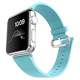 J&D Tech Modern Series Leather Strap Replacement Wrist Band with Metal Clasp Adapter for Apple Watch Models - 38mm (Mint)