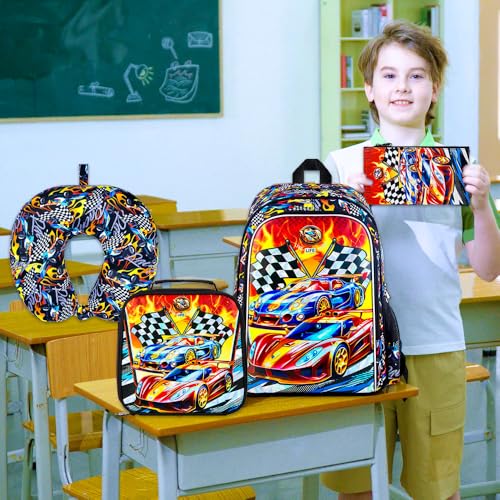 5PCS Boys Suitcase Set, Kids Water-Resistant Rolling Luggage, Cool Car Racing Travel Carry-On for Elementary/Preschool Toddler3