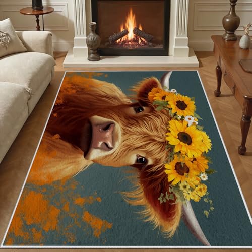 Tapete con diseño de vaca Highland de 91x152 cm miniatura 1