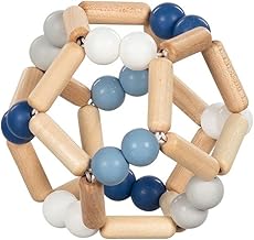 goki Baby 65345 - Grasping Toy Ball Made of Wood and Silicone for Babies - Made in Germany, Blue, Boys, Natural Motor Skills Toy to Promote Gripping Reflex and Language Development, from Birth
