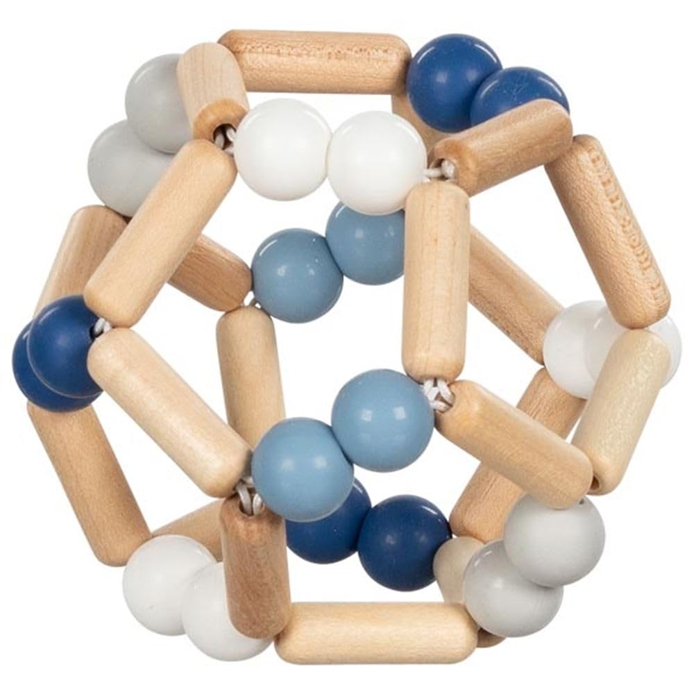 goki baby 65345 - Grasping Toy Ball Made of Wood and Silicone for Babies - Made in Germany, Blue, Boys, Natural Motor Skills Toy to Promote Gripping Reflex and Language Development, from Birth