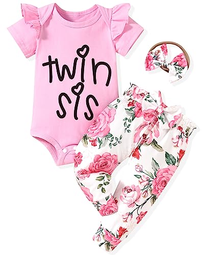 Image of fioukiay Preemie Newborn Baby Girls Clothes Infant Little Kids Romper Bodysuit Pants Headband Clothing Set Summer Outfits