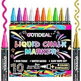GOTIDEAL Chalk Markers,10 Colors Liquid Chalk Markers for Blackboard,Erasable Chalk Board Pens,Window markers for Glass Washable,Car,Glass,Calendar,Sign,Menu Diy Painting(6 mm Bold&Chisel Tip)