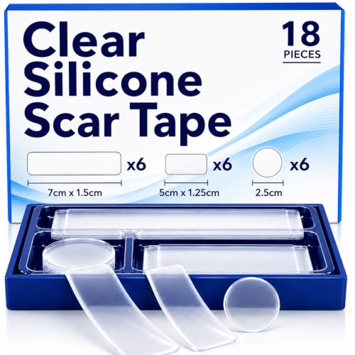 ScarFix+ Silicone Scar Tape | 18 Pre-Cut Transparent Scar Plasters in 3 Sizes Medical-Grade Silicone | Scar Tape for Surgical Scars Keloids C-Section Burns & Stretch Marks