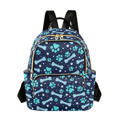 Image of Paw Print and Bone Mini Backpack Fashion Backpack Purse for Women,Handbag Shoulder Bag Casual Daypack, Ladies Gift for College Work (M)