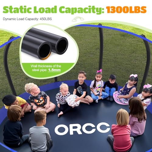 Image of ORCC 1300LBS Weight Capacity Trampoline 16 15 14 12 10 8FT with Basketball Hoop Water Sprinkler Spiral Ground Stakes Outdoor Yard Trampolines for Kids Adults