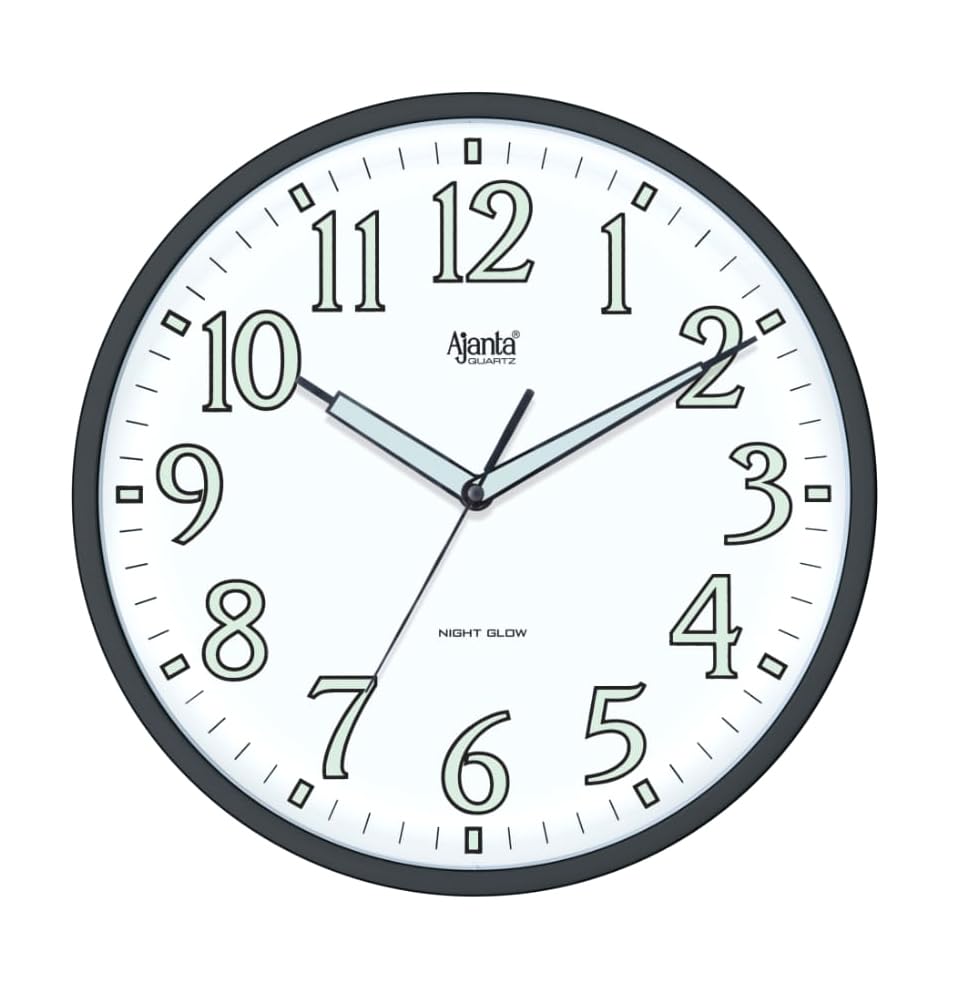 Ajanta 12 Inches Silent Sweep Radium Wall Clock Night Glow Wall Clock Night Vision (Black. N)-image-12