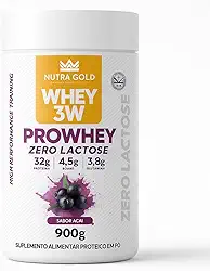 Whey Protein 3w Nutra Gold Zero Lactose Pote 900g com 32g de Proteina por dose (900, Açaí)