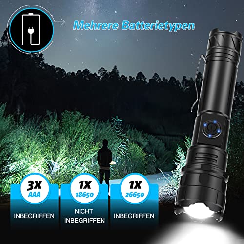 Taktische LED Taschenlampe Relybo X21 Aufladbar mit 100000 Lumen