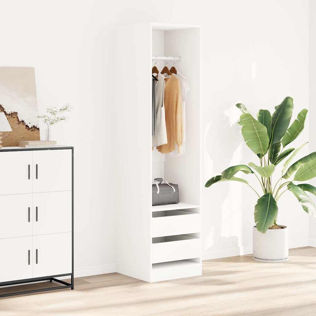 Armadio con cassetti bianco in legno 50 x 50 x 200 cm con asta appendiabiti e spazio per camera da letto, corridoio, spogliatoio, guardaroba compatto con scomparto e ordine
