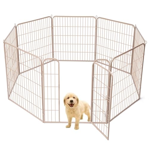 YumeTail ペットサークル 犬 ペットフェンス サークルケージ ドア付き ダブルロック 小型犬用 中型犬用 折りたたみ式 簡単組み立て 工具不要 室内外兼用 高さ 100cm グレージュ