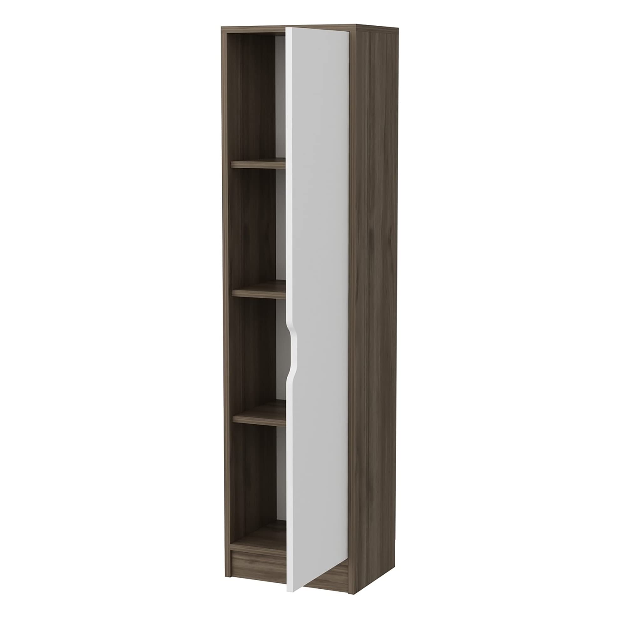[en.casa] Armadio a Colonna (AxLxP) 154 x 40 x 30 cm Mobile a Terra con 1 Anta e 4 Scomparti Chiusi - Effetto Noce/Bianco