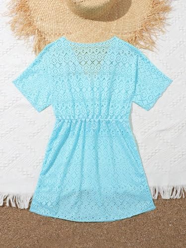 SHENHE Girl's Chiffon V Neck Short Sleeve Drawstring Beach Dress Cover Up Kimono2
