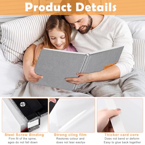 Image of HASTHIP Photo Album Self Adhesive Scrapbook Album for 4x6 5x7 8x10 Pictures, Linen Cover 20 sheets /40 Pages DIY Photo Book, Birthday Gifts for Family Wedding Travel (11.5 inchx10.6 inch, Grey)