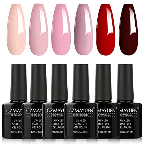 GZMAYUEN Rot UV Gel Nagellack Nude farben UV Lack Set Rosa Gel für Gelnägel Shellac Dunkelrot Gel Farbgel 10ML Pastell…