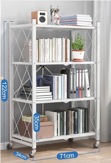 Image of Foldable Movable Storage Rack /Organiser, Book Shelf for Living Room, Office, Library (White, 4 Layer)