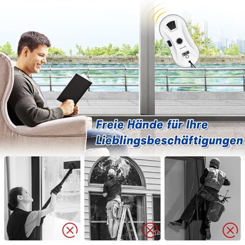 Fensterputzroboter, Elektrischer Fensterputzer 2800Pa 3-Modi mit Intelligenter Kanten-Erkennung, Fernbedienung, Automatische Wasserstrahl Fensterreiniger Roboter für Innen- und Außenfenster – Bild 6