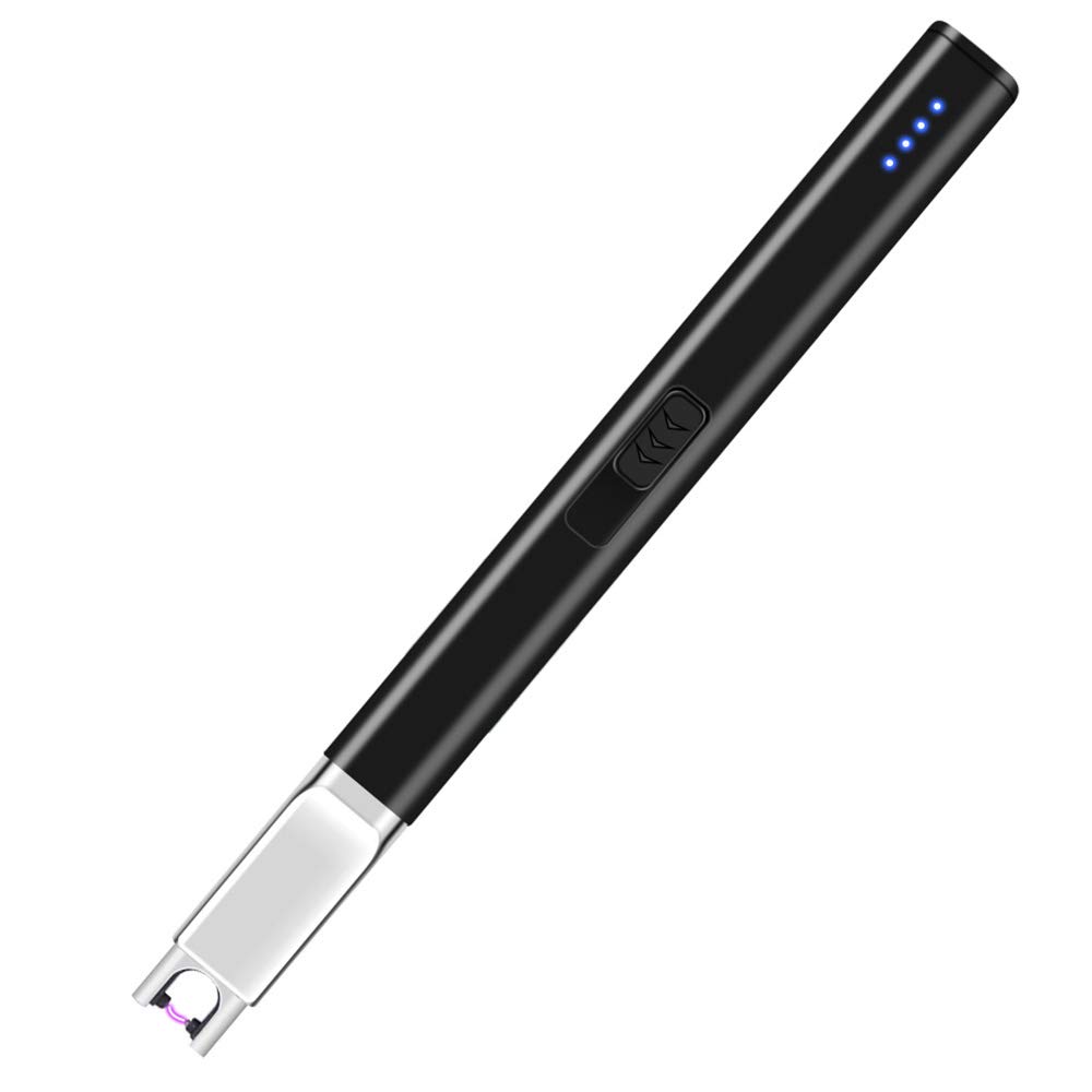 Candle Lighter USB Rechargeable Electric Arc Lighter Windproof Flameless Plasma Lighters Long Grill Lighter with Battery Indicator for Candle,BBQ,Fireworks,Gas Stoves