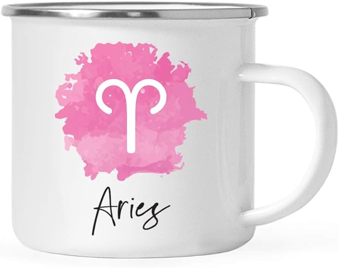 Andaz Press Astrological Zodiac Sign 11oz. Stainless Steel Campfire Coffee Tea Mug Gift, Aries Sign Symbol, Pink Watercolor Design, 1-Pack, Birthday, Christmas, Horoscope Gift Ideas, Gift Box