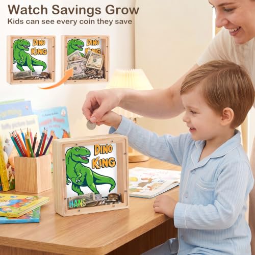 Image of ICOSY Piggy Bank for Kids, Wooden Framed Coin Bank