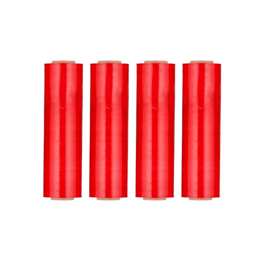 Shield Wrap Red Stretch Wrap, 4 Pack, 18 Inch x 1500 Feet, 63 Gauge, Tinted/Transparent Hand Stretch Film Rolls for Packing Pallets
