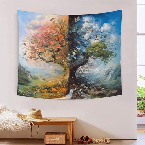 Tapisserie effet 3D arbre bicolore VZOMANLEX grand format en tissu lavable
