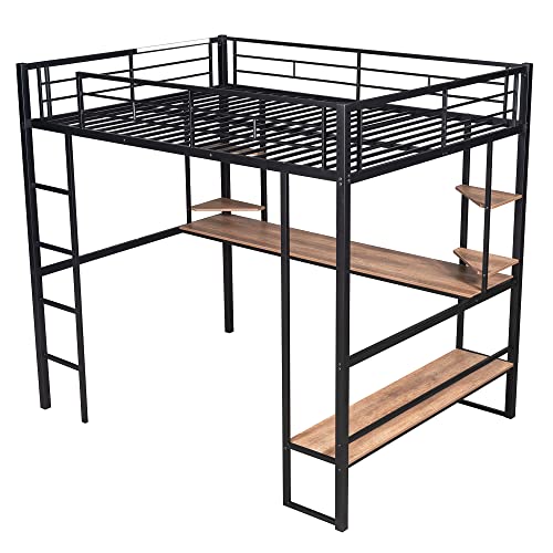 Harper & Bright Designs Full Metal Loft Bed Frame With Desk And Storage Shelves, Made Of Heavy Duty Steel For Kids Teens Adults - Black #TOP5