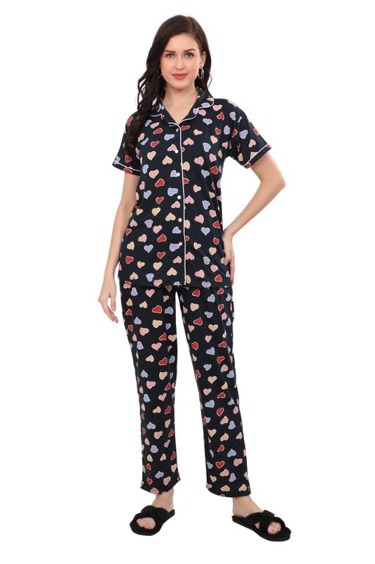 glamoras Cotton Printed Night Suit Set of Shirt & Pyjama for Women | Collar Neck, Half Sleeve & Relaxed Fit Pyjama Set | Stylish Night Wear Dress for Women | Size: S-2XL-picture-49