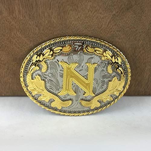 ZHANGWW Wolf Western Flower Letter N Cowboy Belt Buckle 03702-N Gold with Silver Finish 4cm Width Loop -Default,a Cover